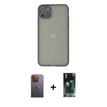MARSİLYAN™- iPhone 12 Pro Kılıf Ahenk Çizgi Serisi - Şeffaf 360 Full Body Arka Koruyucu + Neon Fosforlu Kamera Lens - SI