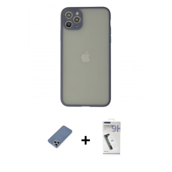 MARSİLYAN™- iPhone 12 Pro Kılıf Ahenk Çizgi Serisi - Şeffaf Uv Polymer Nano Ekran Koruyucu + Metal Kamera Lens Koruma Cam - AKYL