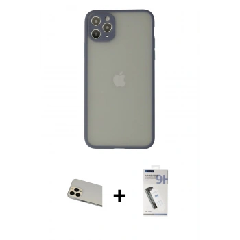 MARSİLYAN™- iPhone 12 Pro Kılıf Ahenk Çizgi Serisi - Şeffaf Uv Polymer Nano Ekran Koruyucu + Rainbow Kamera Lens Koruma Cam - GD