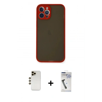 MARSİLYAN™- iPhone 12 Pro Kılıf Ahenk Çizgi Serisi - Şeffaf Uv Polymer Nano Ekran Koruyucu + Shine Kamera Lens - GD