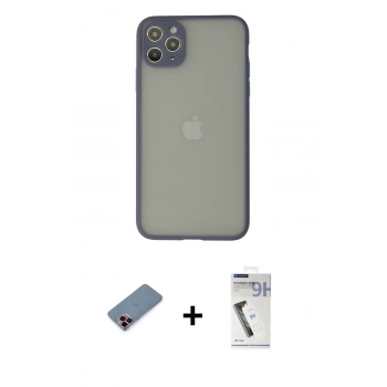 MARSİLYAN™- iPhone 12 Pro Kılıf Ahenk Çizgi Serisi - Şeffaf Uv Polymer Nano Ekran Koruyucu + Metal Kamera Lens Koruma Cam - KI