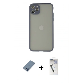 MARSİLYAN™- iPhone 12 Pro Kılıf Ahenk Çizgi Serisi - Şeffaf Uv Polymer Nano Ekran Koruyucu + Metal Kamera Lens Koruma Cam - MI
