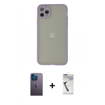 MARSİLYAN™- iPhone 12 Pro Kılıf Ahenk Çizgi Serisi - Şeffaf Uv Polymer Nano Ekran Koruyucu + Neon Fosforlu Kamera Lens - MI
