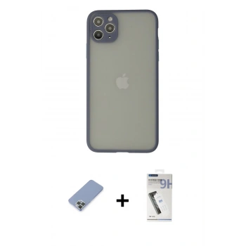 MARSİLYAN™- iPhone 12 Pro Kılıf Ahenk Çizgi Serisi - Şeffaf Uv Polymer Nano Ekran Koruyucu + Metal Kamera Lens Koruma Cam - KUYL