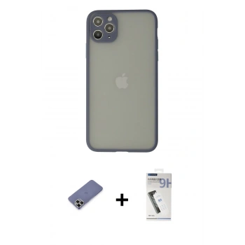 MARSİLYAN™- iPhone 12 Pro Kılıf Ahenk Çizgi Serisi - Şeffaf Uv Polymer Nano Ekran Koruyucu + Metal Kamera Lens Koruma Cam - GD