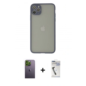 MARSİLYAN™- iPhone 12 Pro Kılıf Ahenk Çizgi Serisi - Şeffaf Uv Polymer Nano Ekran Koruyucu + Neon Fosforlu Kamera Lens - YL
