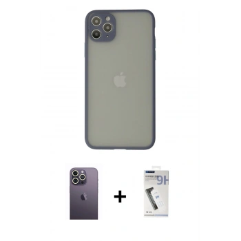 MARSİLYAN™- iPhone 12 Pro Kılıf Ahenk Çizgi Serisi - Şeffaf Uv Polymer Nano Ekran Koruyucu + Neon Fosforlu Kamera Lens - BZ