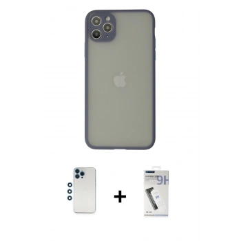 MARSİLYAN™- iPhone 12 Pro Kılıf Ahenk Çizgi Serisi - Şeffaf Uv Polymer Nano Ekran Koruyucu + Shine Kamera Lens - MI
