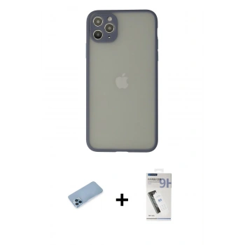 MARSİLYAN™- iPhone 12 Pro Kılıf Ahenk Çizgi Serisi - Şeffaf Uv Polymer Nano Ekran Koruyucu + Shine Kamera Lens Koruma Cam - MI