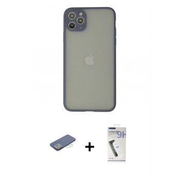 MARSİLYAN™- iPhone 12 Pro Kılıf Ahenk Çizgi Serisi - Şeffaf Uv Polymer Nano Ekran Koruyucu + Renkli Kamera Lens Koruma Cam - YL