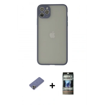 MARSİLYAN™- iPhone 12 Pro Kılıf Ahenk Çizgi Serisi - Siyah 34D Hayalet Izgaralı Cam + Metal Kamera Lens Koruma Cam - GD