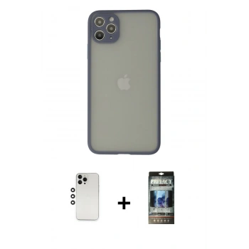 MARSİLYAN™- iPhone 12 Pro Kılıf Ahenk Çizgi Serisi - Siyah 34D Hayalet Izgaralı Cam + Shine Kamera Lens - GS