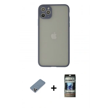 MARSİLYAN™- iPhone 12 Pro Kılıf Ahenk Çizgi Serisi - Siyah 34D Hayalet Izgaralı Cam + Metal Kamera Lens Koruma Cam - GS