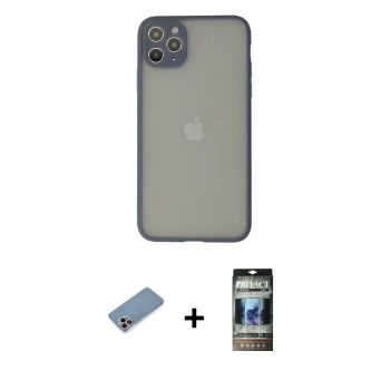 MARSİLYAN™- iPhone 12 Pro Kılıf Ahenk Çizgi Serisi - Siyah 34D Hayalet Izgaralı Cam + Shine Kamera Lens Koruma Cam - PE