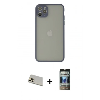 MARSİLYAN™- iPhone 12 Pro Kılıf Ahenk Çizgi Serisi - Siyah 34D Hayalet Izgaralı Cam + Rainbow Kamera Lens Koruma Cam - GD