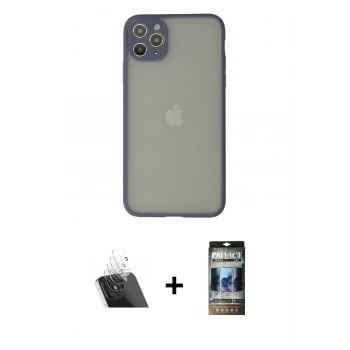 MARSİLYAN™- iPhone 12 Pro Kılıf Ahenk Çizgi Serisi - Siyah 34D Hayalet Izgaralı Cam + Kamera Lens Koruma Cam - SF