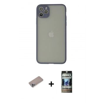 MARSİLYAN™- iPhone 12 Pro Kılıf Ahenk Çizgi Serisi - Siyah 34D Hayalet Izgaralı Cam + Shine Kamera Lens Koruma Cam - SABE