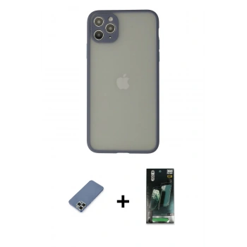 MARSİLYAN™- iPhone 12 Pro Kılıf Ahenk Çizgi Serisi - Siyah 360 Mat Full Body Arka Koruyucu + Metal Kamera Lens Koruma Cam - AKYL