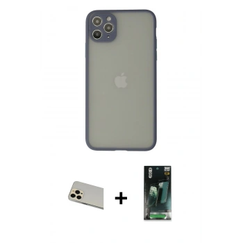 MARSİLYAN™- iPhone 12 Pro Kılıf Ahenk Çizgi Serisi - Siyah 360 Mat Full Body Arka Koruyucu + Rainbow Kamera Lens Koruma Cam - GD