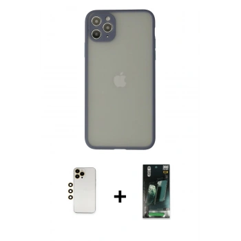 MARSİLYAN™- iPhone 12 Pro Kılıf Ahenk Çizgi Serisi - Siyah 360 Mat Full Body Arka Koruyucu + Shine Kamera Lens - GD
