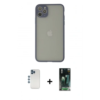 MARSİLYAN™- iPhone 12 Pro Kılıf Ahenk Çizgi Serisi - Siyah 360 Mat Full Body Arka Koruyucu + Shine Kamera Lens - MI