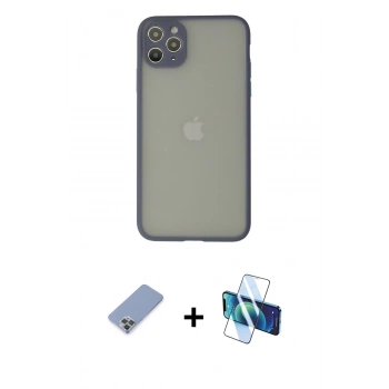 MARSİLYAN™- iPhone 12 Pro Kılıf Ahenk Çizgi Serisi - Siyah 3D Antistatik Cam Ekran Koruyucu + Metal Kamera Lens Koruma Cam - KUYL