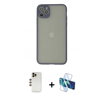 MARSİLYAN™- iPhone 12 Pro Kılıf Ahenk Çizgi Serisi - Siyah 3D Antistatik Cam Ekran Koruyucu + Shine Kamera Lens - GD