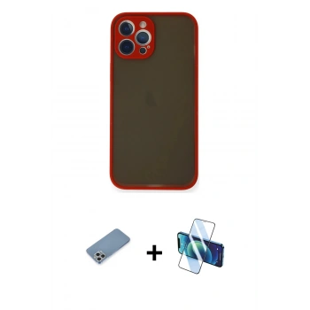 MARSİLYAN™- iPhone 12 Pro Kılıf Ahenk Çizgi Serisi - Siyah 3D Antistatik Cam Ekran Koruyucu + Shine Kamera Lens Koruma Cam - GS