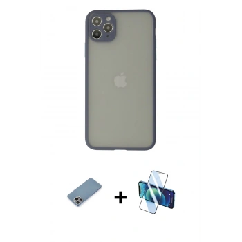 MARSİLYAN™- iPhone 12 Pro Kılıf Ahenk Çizgi Serisi - Siyah 3D Antistatik Cam Ekran Koruyucu + Shine Kamera Lens Koruma Cam - GI