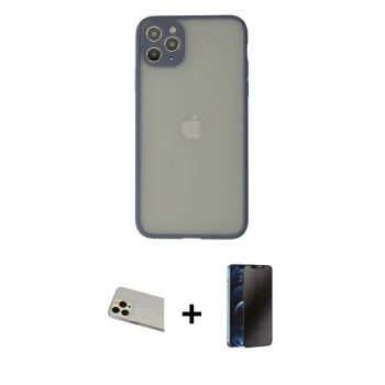 MARSİLYAN™- iPhone 12 Pro Kılıf Ahenk Çizgi Serisi - Siyah 3D Antistatik Hayalet Cam Ekran Koruyucu + Rainbow Kamera Lens Koruma Cam - GD