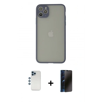 MARSİLYAN™- iPhone 12 Pro Kılıf Ahenk Çizgi Serisi - Siyah 3D Antistatik Hayalet Cam Ekran Koruyucu + Shine Kamera Lens - MI