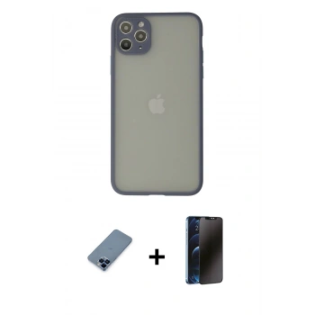MARSİLYAN™- iPhone 12 Pro Kılıf Ahenk Çizgi Serisi - Siyah 3D Antistatik Hayalet Cam Ekran Koruyucu + Metal Kamera Lens Koruma Cam - MI
