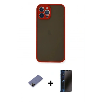 MARSİLYAN™- iPhone 12 Pro Kılıf Ahenk Çizgi Serisi - Siyah 3D Antistatik Hayalet Cam Ekran Koruyucu + Metal Kamera Lens Koruma Cam - GD