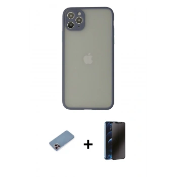 MARSİLYAN™- iPhone 12 Pro Kılıf Ahenk Çizgi Serisi - Siyah 3D Antistatik Hayalet Cam Ekran Koruyucu + Shine Kamera Lens Koruma Cam - PE