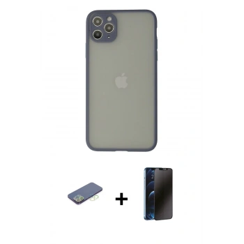 MARSİLYAN™- iPhone 12 Pro Kılıf Ahenk Çizgi Serisi - Siyah 3D Antistatik Hayalet Cam Ekran Koruyucu + Renkli Kamera Lens Koruma Cam - YL