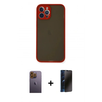 MARSİLYAN™- iPhone 12 Pro Kılıf Ahenk Çizgi Serisi - Siyah 3D Antistatik Hayalet Cam Ekran Koruyucu + Neon Fosforlu Kamera Lens - SI