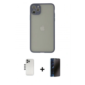 MARSİLYAN™- iPhone 12 Pro Kılıf Ahenk Çizgi Serisi - Siyah 3D Antistatik Hayalet Cam Ekran Koruyucu + Shine Kamera Lens - GS