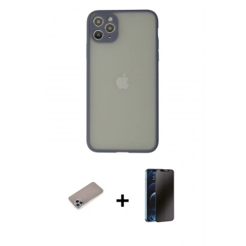 MARSİLYAN™- iPhone 12 Pro Kılıf Ahenk Çizgi Serisi - Siyah 3D Antistatik Hayalet Cam Ekran Koruyucu + Shine Kamera Lens Koruma Cam - SABE