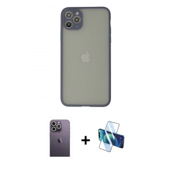 MARSİLYAN™- iPhone 12 Pro Kılıf Ahenk Çizgi Serisi - Siyah 3D Antistatik Seramik Nano Ekran Koruyucu + Neon Fosforlu Kamera Lens - BZ