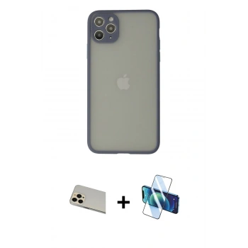MARSİLYAN™- iPhone 12 Pro Kılıf Ahenk Çizgi Serisi - Siyah 3D Antistatik Seramik Nano Ekran Koruyucu + Rainbow Kamera Lens Koruma Cam - GD