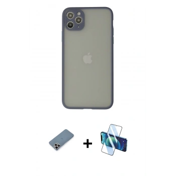 MARSİLYAN™- iPhone 12 Pro Kılıf Ahenk Çizgi Serisi - Siyah 3D Antistatik Seramik Nano Ekran Koruyucu + Metal Kamera Lens Koruma Cam - MR