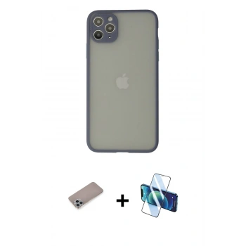 MARSİLYAN™- iPhone 12 Pro Kılıf Ahenk Çizgi Serisi - Siyah 3D Antistatik Seramik Nano Ekran Koruyucu + Shine Kamera Lens Koruma Cam - SABE