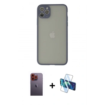 MARSİLYAN™- iPhone 12 Pro Kılıf Ahenk Çizgi Serisi - Siyah 3D Antistatik Seramik Nano Ekran Koruyucu + Neon Fosforlu Kamera Lens - TU