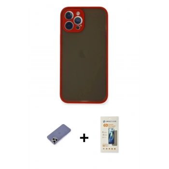 MARSİLYAN™- iPhone 12 Pro Kılıf Ahenk Çizgi Serisi - Siyah 6D Mat Seramik Hayalet Nano Ekran Koruyucu + Metal Kamera Lens Koruma Cam - GD