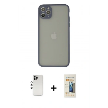 MARSİLYAN™- iPhone 12 Pro Kılıf Ahenk Çizgi Serisi - Siyah 6D Mat Seramik Hayalet Nano Ekran Koruyucu + Shine Kamera Lens - GS