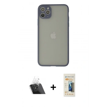 MARSİLYAN™- iPhone 12 Pro Kılıf Ahenk Çizgi Serisi - Siyah 6D Mat Seramik Hayalet Nano Ekran Koruyucu + Kamera Lens Koruma Cam - SF