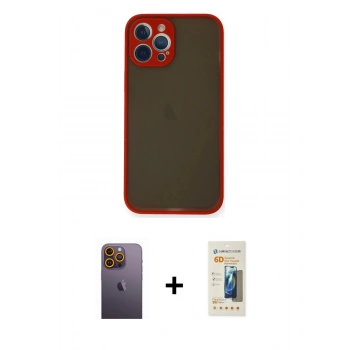 MARSİLYAN™- iPhone 12 Pro Kılıf Ahenk Çizgi Serisi - Siyah 6D Mat Seramik Hayalet Nano Ekran Koruyucu + Neon Fosforlu Kamera Lens - SI