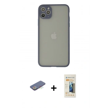 MARSİLYAN™- iPhone 12 Pro Kılıf Ahenk Çizgi Serisi - Siyah 6D Mat Seramik Hayalet Nano Ekran Koruyucu + Renkli Kamera Lens Koruma Cam - MI