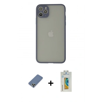 MARSİLYAN™- iPhone 12 Pro Kılıf Ahenk Çizgi Serisi - Siyah Polymer Nano Ekran Koruyucu + Metal Kamera Lens Koruma Cam - AKYL