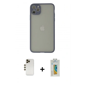MARSİLYAN™- iPhone 12 Pro Kılıf Ahenk Çizgi Serisi - Siyah Polymer Nano Ekran Koruyucu + Shine Kamera Lens - GD